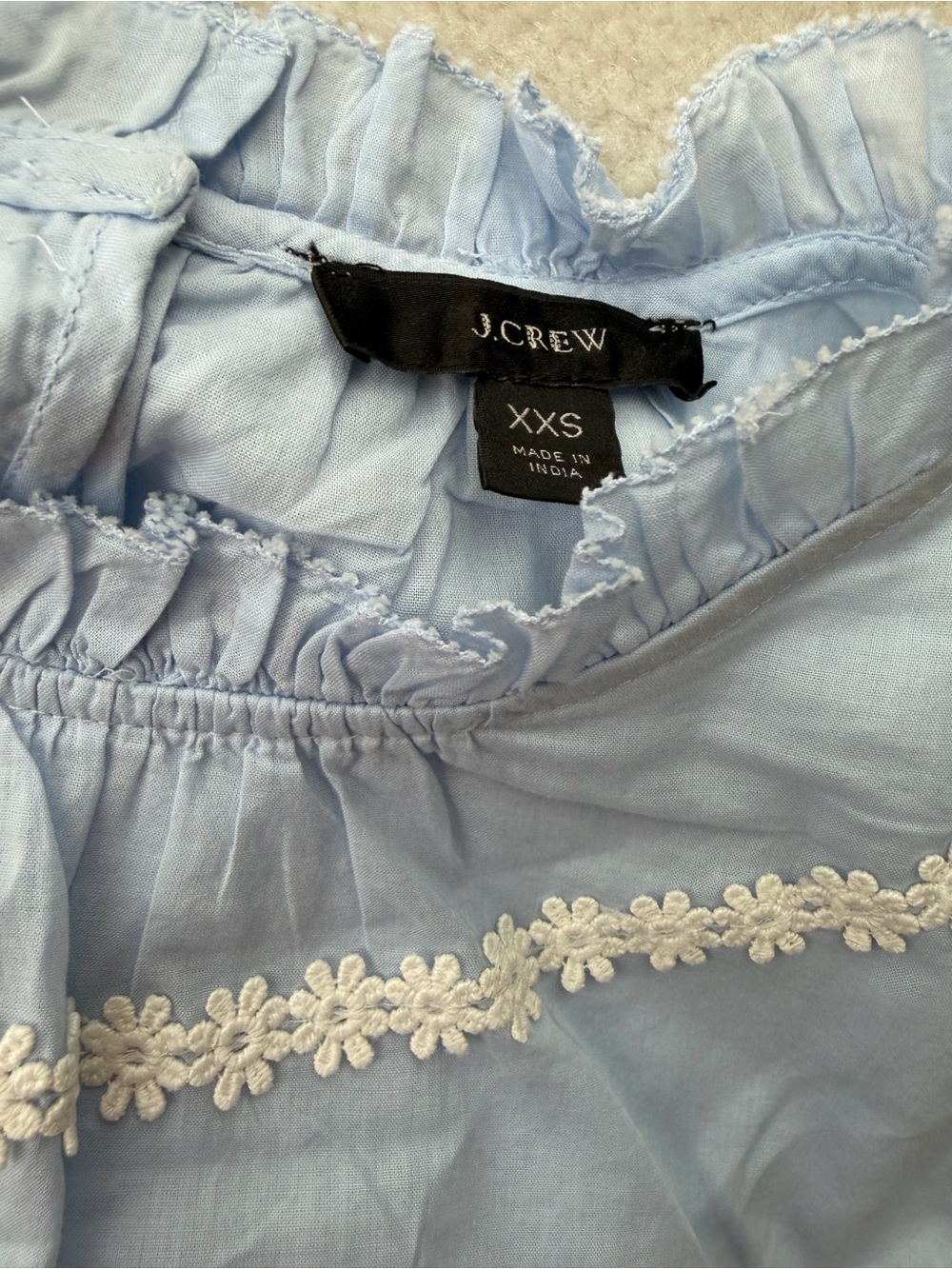 J. Crew Light Blue Lace Trim Ruffle Neck Peplum Top - Picture 2 of 6
